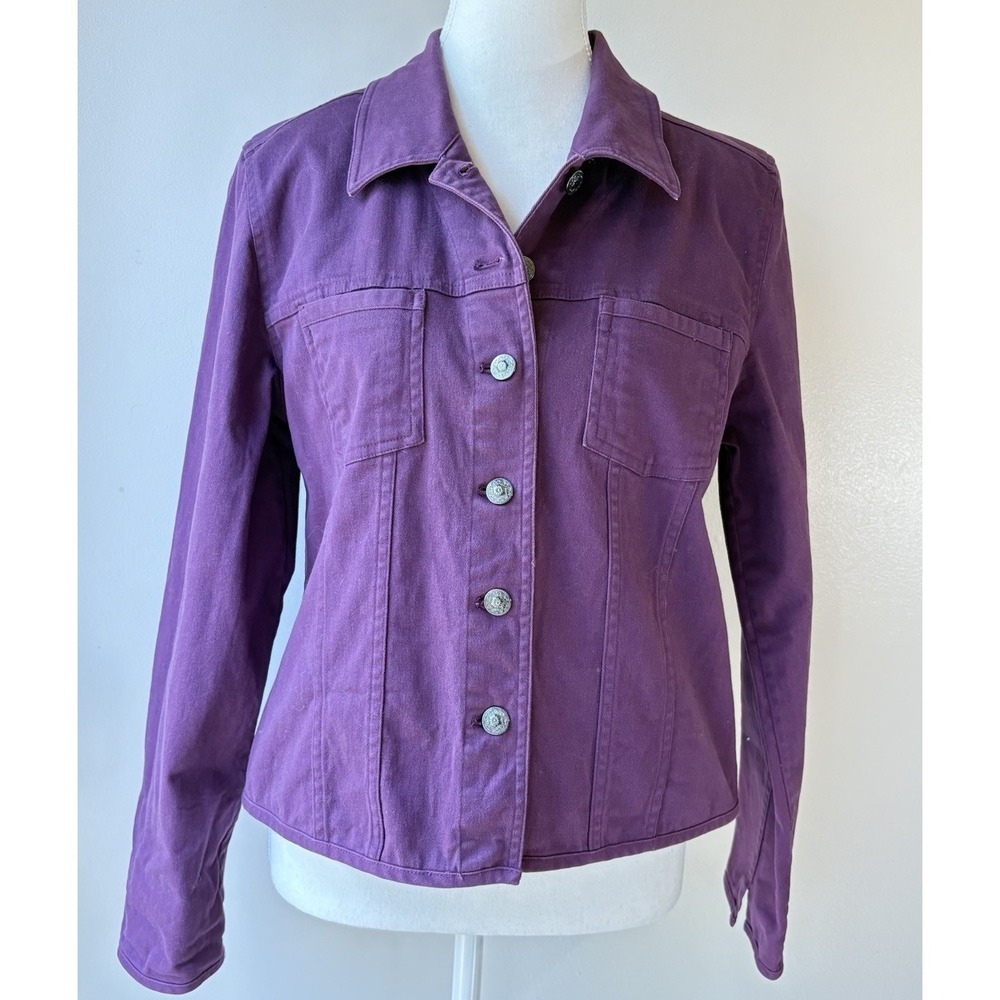 Christopher & Banks Button Up Jean Jacket Style Small Purple Casual Academia